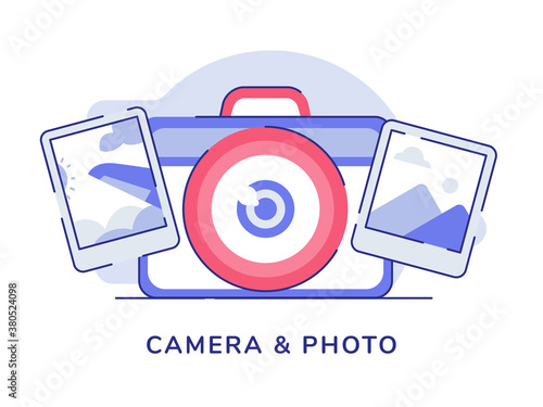 Camera and photo photography picture with flat outline style