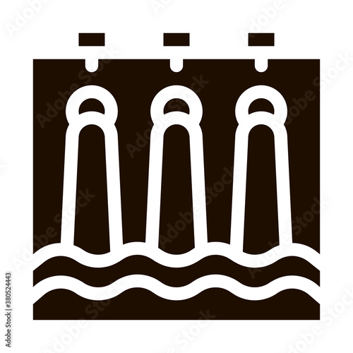 Water Hydraulic Engineering Station glyph icon Sign . Water Treatment Factory Building And Equipment Pictogram. Ecosystem Plumbing Industry Monochrome Illustration