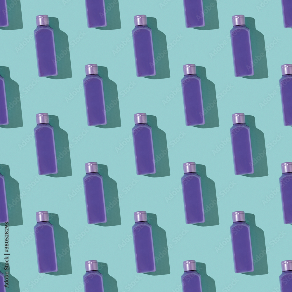 Seamless pattern of purple plastic bottles on a light background. Seamless pattern of purple plastic bottles on a light background.