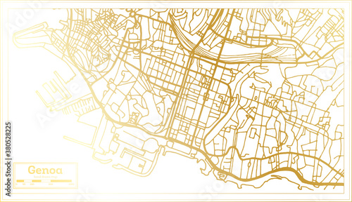 Genoa Italy City Map in Retro Style in Golden Color. Outline Map.