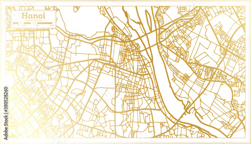 Hanoi Vietnam City Map in Retro Style in Golden Color. Outline Map.