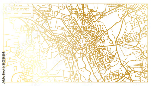 Hannover Germany City Map in Retro Style in Golden Color. Outline Map.