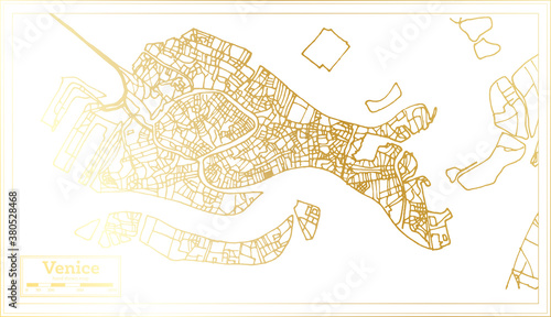 Venice Italy City Map in Retro Style in Golden Color. Outline Map.