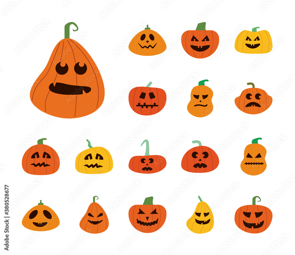 bundle of halloween pumpkins in white background flat style icons bundle of halloween pumpkins in white background flat style icons