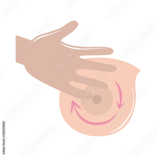 breast cancer awareness month, hand self examination in the nipple, healthcare concept flat icon style