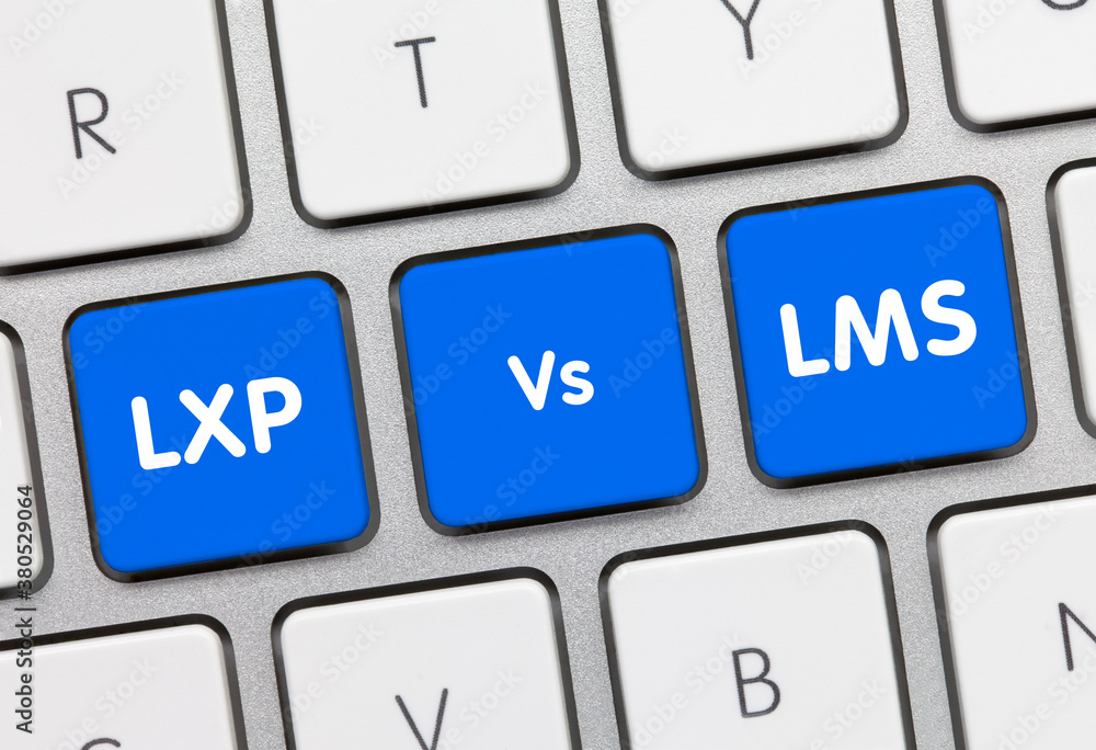 LXP vs. LMS - Inscription on Blue Keyboard Key. LXP vs. LMS - Inscription on Blue Keyboard Key.