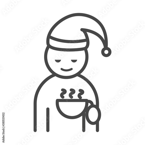 insomnia, sleepless with coffee cup character linear icon style