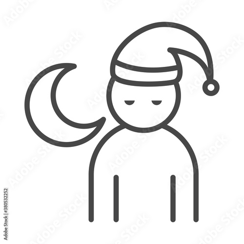 insomnia, character with hat sleepless linear icon style