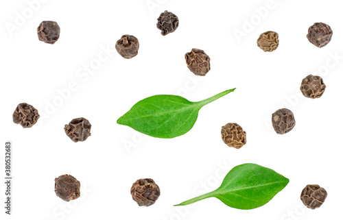 Black peppers peas isolated on white, top view