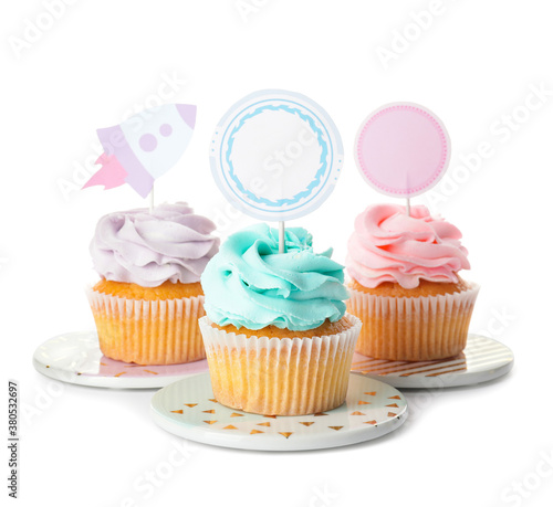 Tasty cupcakes with stylish...