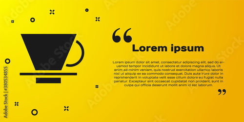 Black V60 coffee maker icon isolated on yellow background. Vector Illustration.