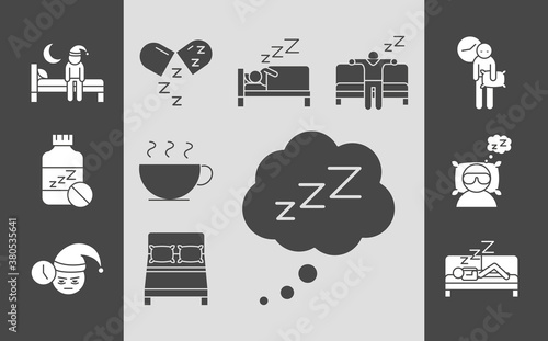 insomnia disturbed sleep night, collection linear icons style