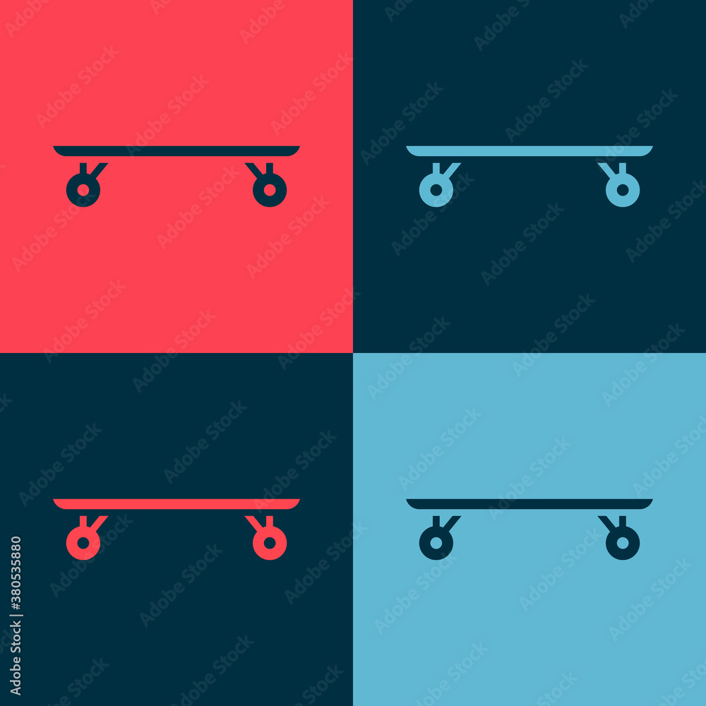 Pop art Longboard or skateboard cruiser icon isolated on color background. Extreme sport. Sport equipment. Vector Illustration.