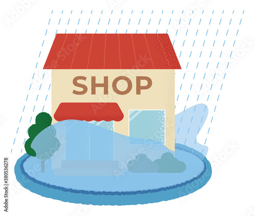 水害に遭うショップのベクターイラスト
