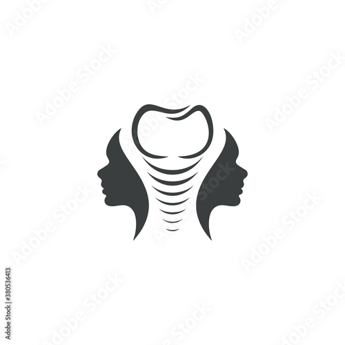 Simple and elegant Oral, Face and implant logo design. using the form of dental implants and silhouettes of two beautiful women's faces