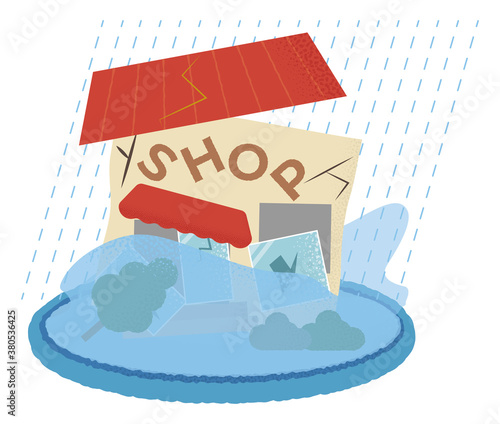 水害に遭うショップのベクターイラスト
