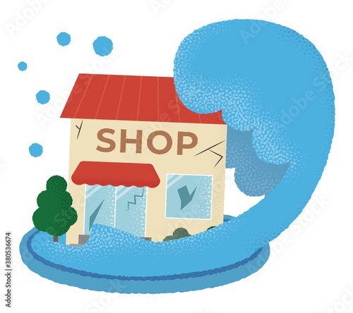 水害に遭うショップのベクターイラスト