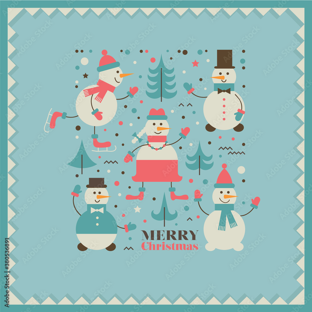 A set of Christmas symbols: funny snowmen and Christmas trees. A set of Christmas symbols: funny snowmen and Christmas trees.