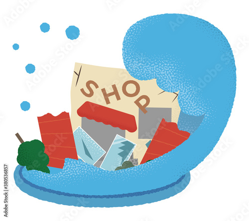 水害に遭うショップのベクターイラスト