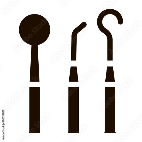 Dentist Stomatology Equipment Tool glyph icon Sign . Angled And Bayonet Probe Tool Device Pictogram. Chairside Assistance Dental Health Service Monochrome Illustration