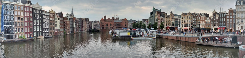 Panorama view of the famous Amsterdam houses