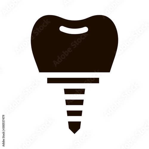 Dentist Stomatology Tooth Implant glyph icon Sign . Tooth Implant Fixture, Tool And Device Pictogram. Chairside Assistance Dental Health Service Monochrome Illustration