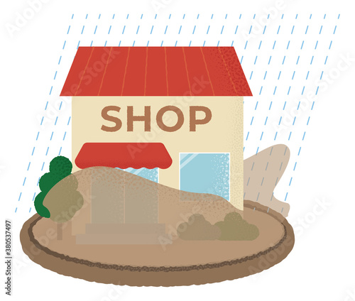 水害に遭うショップのベクターイラスト