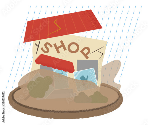 水害に遭うショップのベクターイラスト