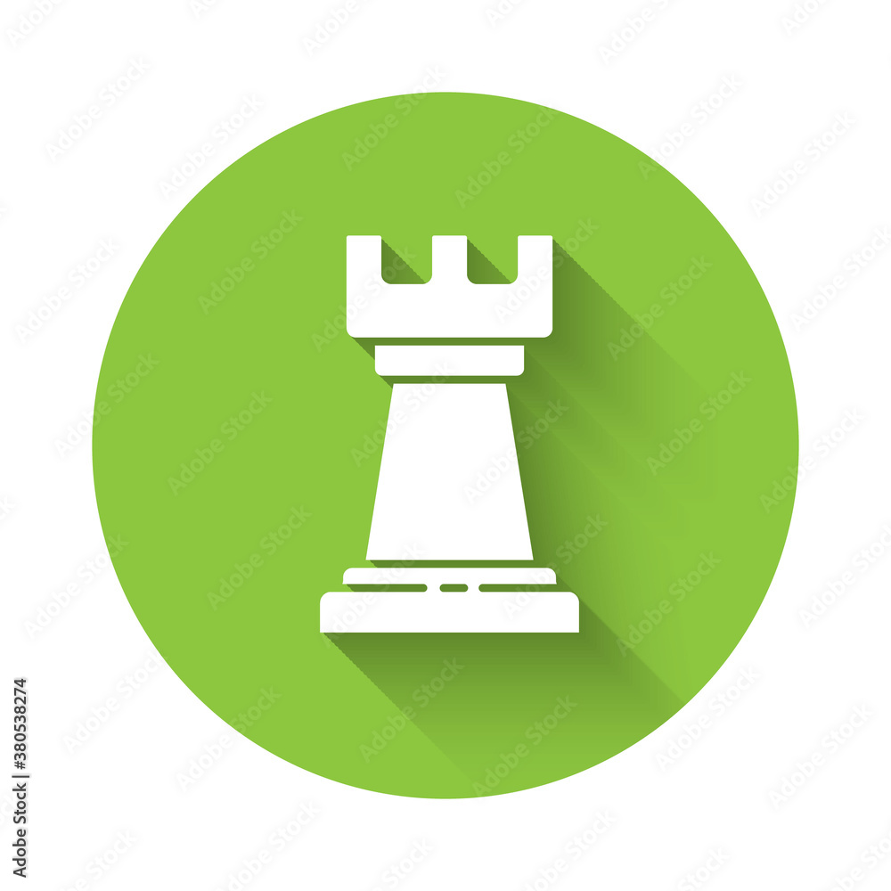 White Business strategy icon isolated with long shadow. Chess symbol. Game, management, finance. Green circle button. Vector Illustration. White Business strategy icon isolated with long shadow. Chess symbol. Game, management, finance. Green circle button. Vector Illustration.