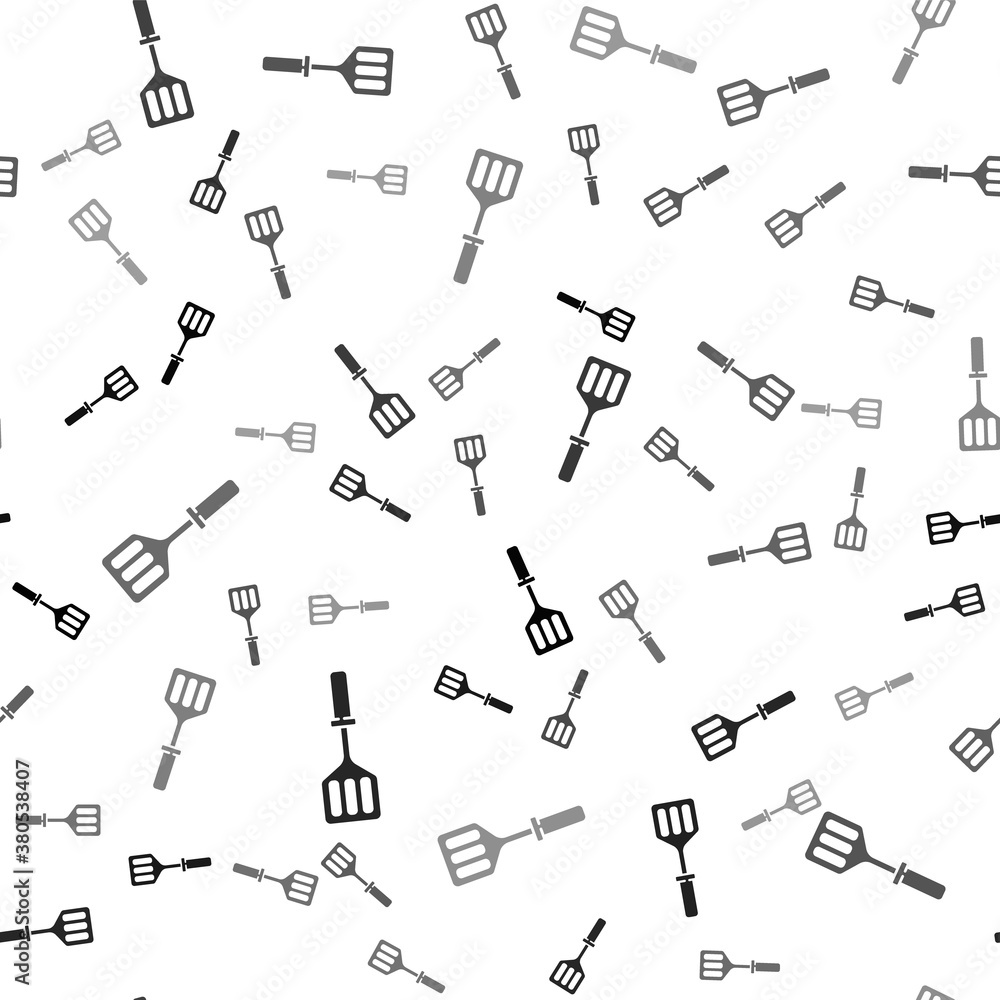 Black Spatula icon isolated seamless pattern on white background. Kitchen spatula icon. BBQ spatula sign. Barbecue and grill tool. Vector Illustration. Black Spatula icon isolated seamless pattern on white background. Kitchen spatula icon. BBQ spatula sign. Barbecue and grill tool. Vector Illustration.