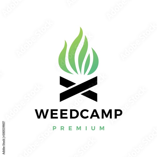 cannabis weed camp fire logo vector icon illustration