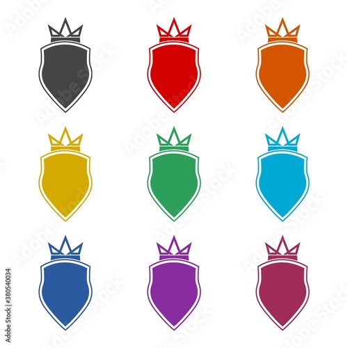 King of security crown and shield icon, color set