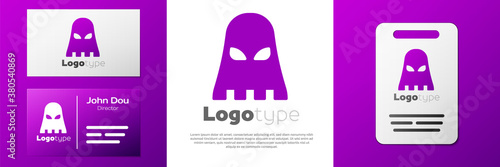Logotype Executioner mask icon isolated on white background. Hangman, torturer, executor, tormentor, butcher, headsman icon. Logo design template element. Vector.
