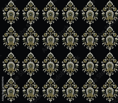 traditional Indian paisley pattern on black background