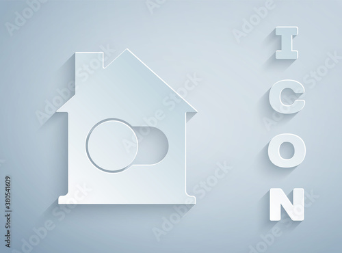 Paper cut Smart home icon isolated on grey background. Remote control. Paper art style. Vector.