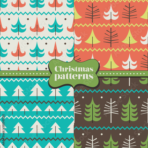 Set of Christmas seamless patterns. Festive background.