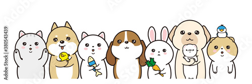 動物のベクターイラストレーション　猫と犬と兎と鳥とフェレット