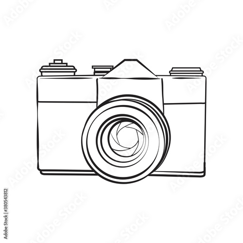 Hand drawn photo camera. Vector illustration.