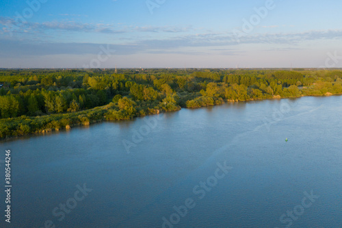 Aerial view of the Scheldt river, at sunset photo