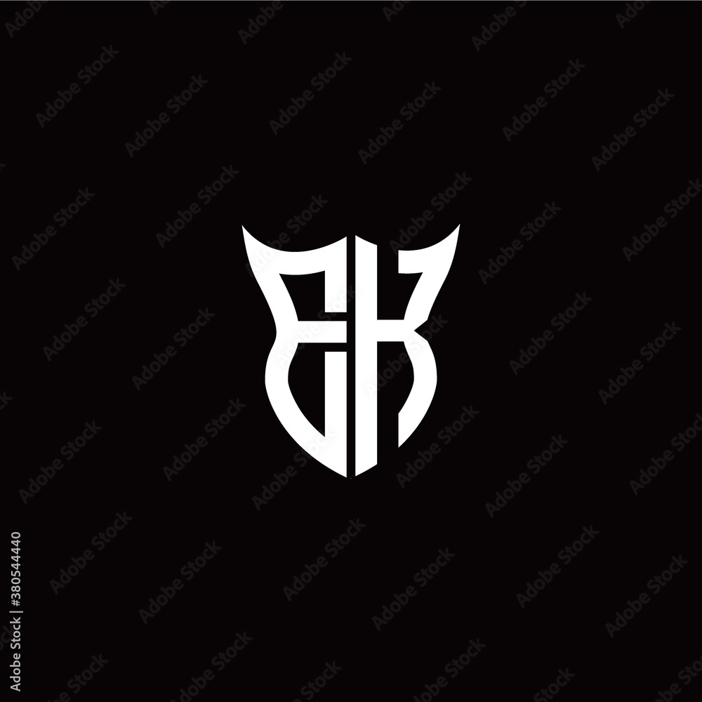Initial E K letter with unique shield style logo template vector Initial E K letter with unique shield style logo template vector