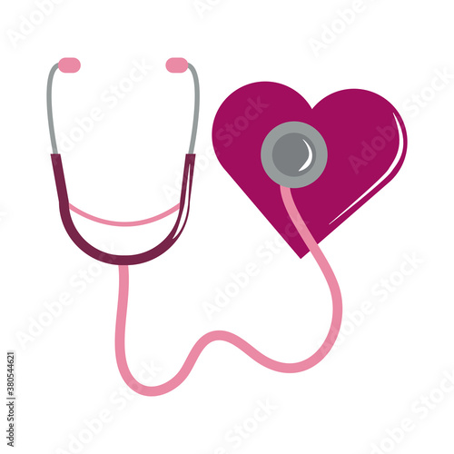 breast cancer awareness month, pink stethoscope heart diagnosis, healthcare concept flat icon style