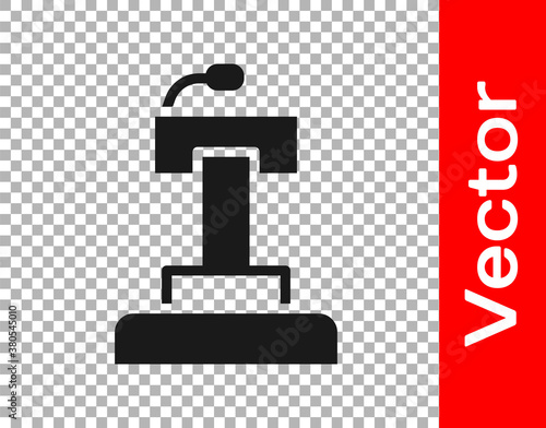 Black Stage stand or debate podium rostrum icon isolated on transparent background. Conference speech tribune. Vector.