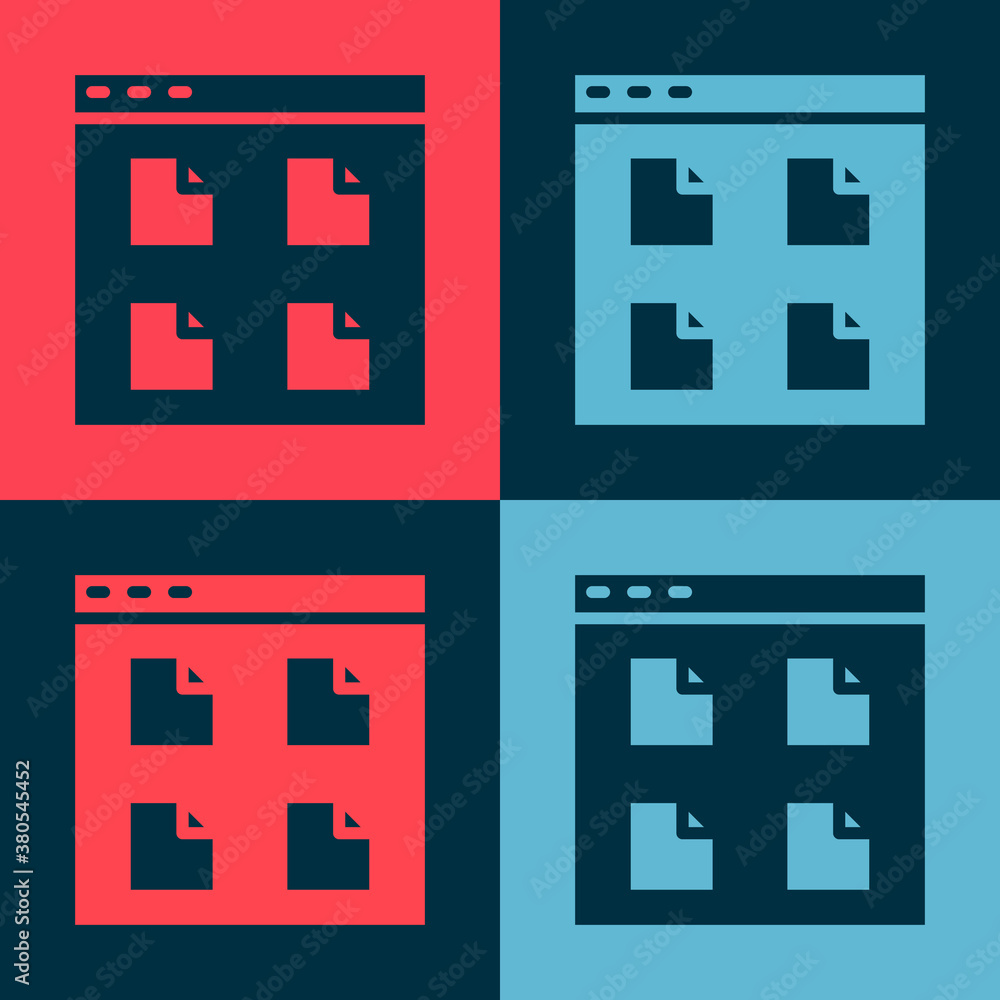 Fototapeta premium Pop art Browser files icon isolated on color background. Vector.