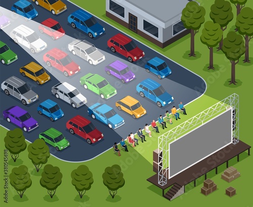 Isometric Cinema Outdoor Composition