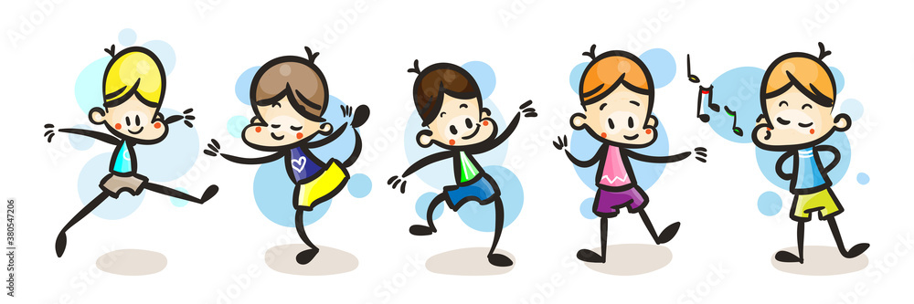 Collection of happy cartoon kids, colored hand drawn doodle outline style Collection of happy cartoon kids, colored hand drawn doodle outline style