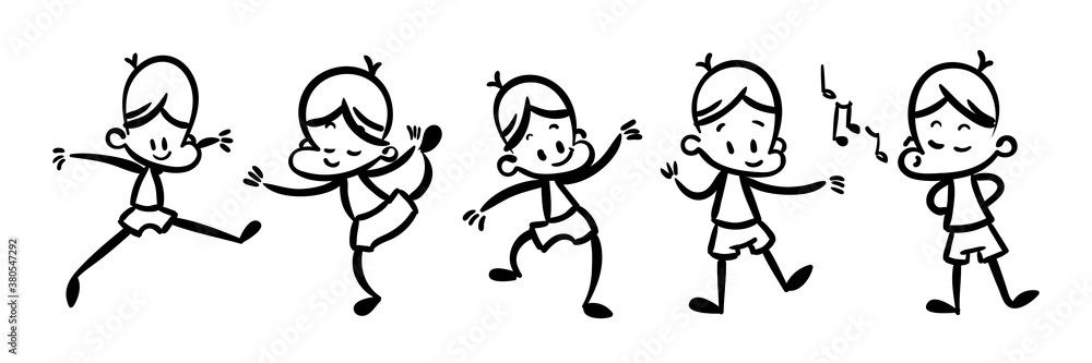 Collection of happy cartoon kids, lined hand drawn doodle outline style Collection of happy cartoon kids, lined hand drawn doodle outline style