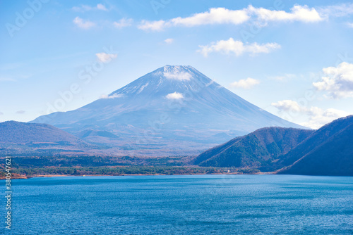 Fuji Mountain in Autumn Blue Sky Day at Motosuko Lake  Japan