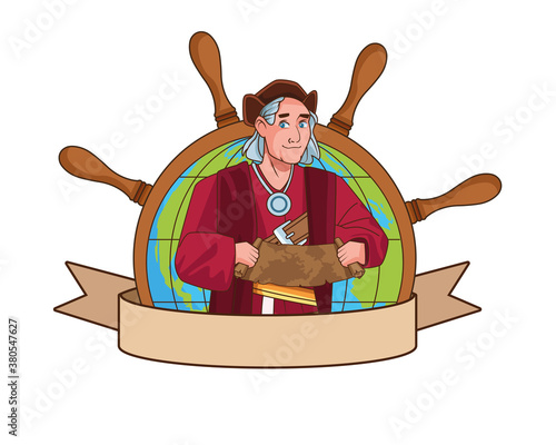 Christopher Columbus with paper map character