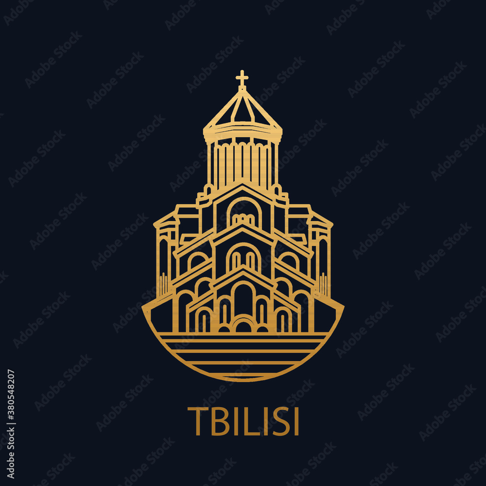 The city of Tbilisi. Vector icon of the capital of Georgia. Tsminda Sameba. Tourist attraction.
