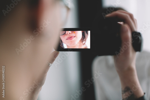 couple of young women making home video